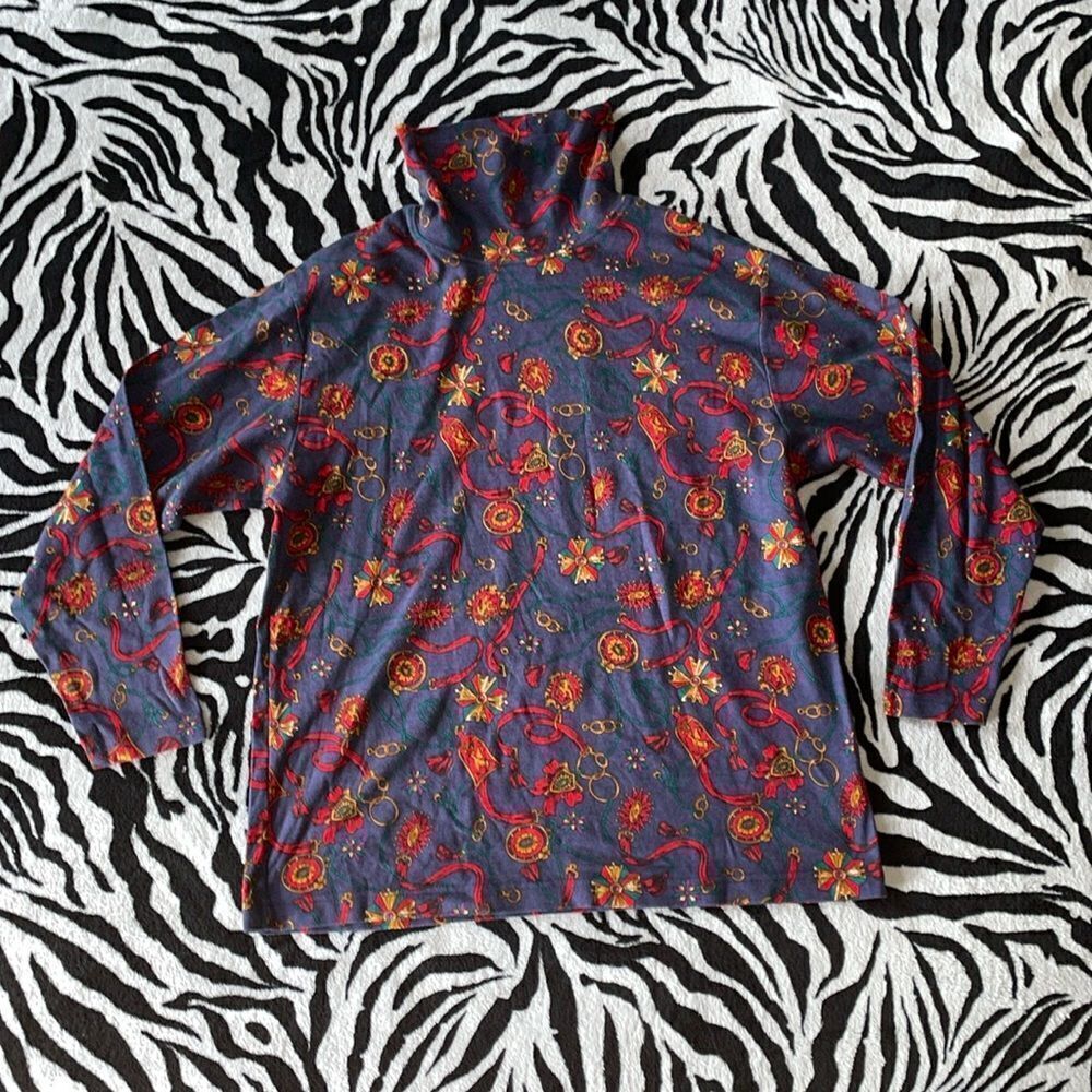Hunt club horse riding equestrian turtle neck long sleeve shirt cotton top sz L